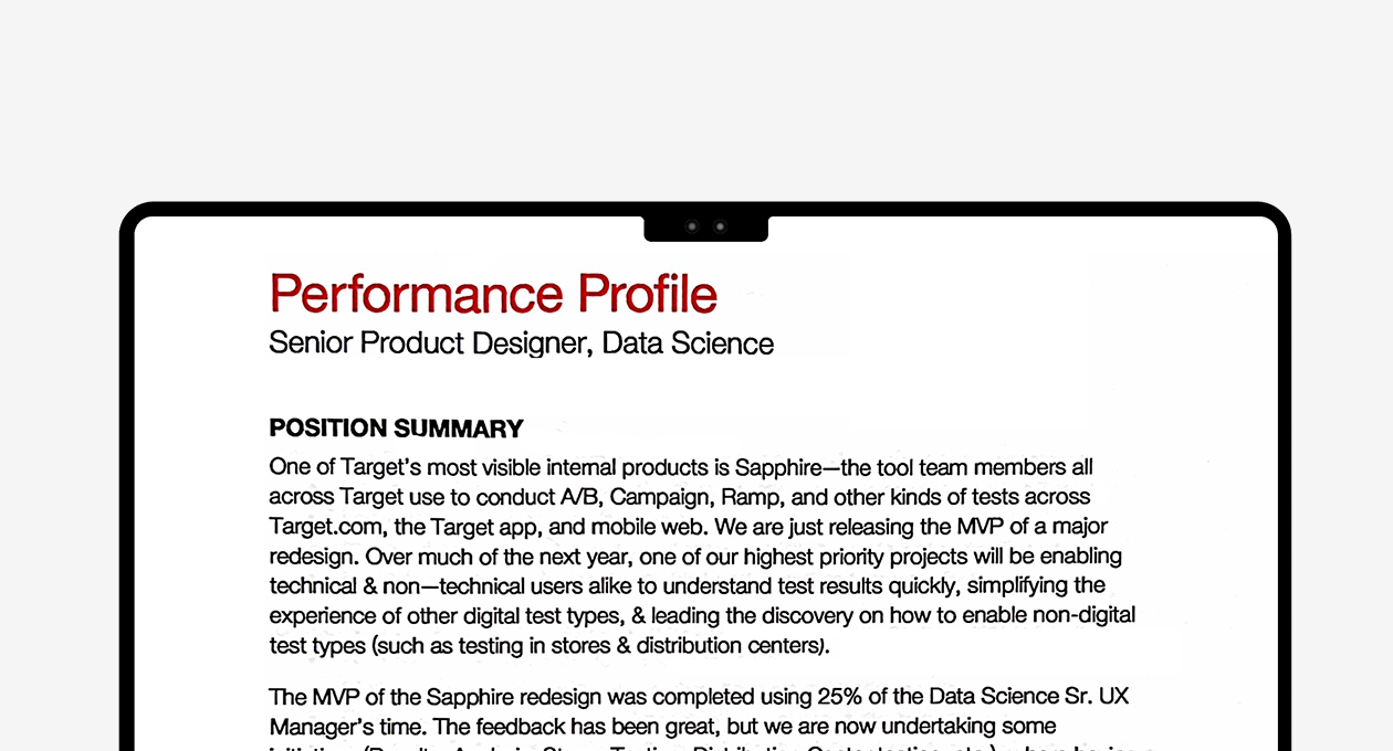 Preview of the Position Summary section of the Performance Profile — opening paragraphs describing Sapphire, the team context, and the kind of person the role calls for.