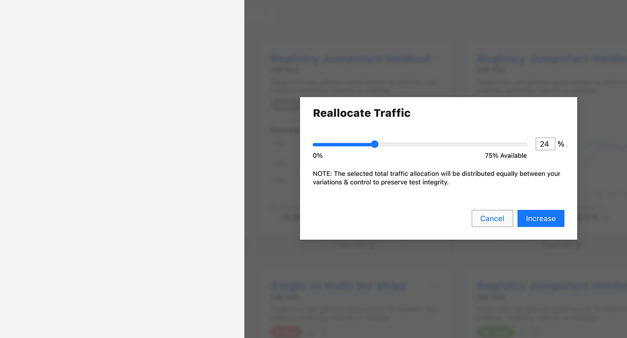 modal showing the ability to reallocate traffice representing not making users leave the context of what they're doing to take a quick action.